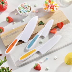 COKUMA 3PCS Toddler Knife Set, Plastic Kids Knife Set for Real Cooking, Round Tips with Serrated Edges, Perfectly Safe Kids Knife Set (Orange, Blue, Green)