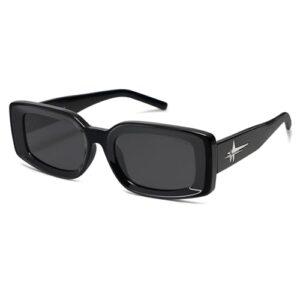 sojos classic trendy rectangle polarized sunglasses thick frame with star decorations sj2285, black/grey