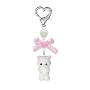 Agromusk Cute Cat Keychain,Fuzzy Kitty Cat Decor Gifts for Cat Lovers Girlfriend Y2K Heart Bow Ornament Pendent Women Girls Kawaii Cat Charms for Bags Backpack Wallet