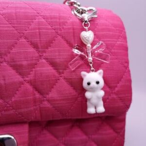 Agromusk Cute Cat Keychain,Fuzzy Kitty Cat Decor Gifts for Cat Lovers Girlfriend Y2K Heart Bow Ornament Pendent Women Girls Kawaii Cat Charms for Bags Backpack Wallet