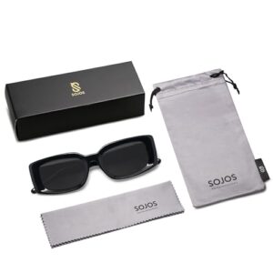 SOJOS Classic Trendy Rectangle Polarized Sunglasses Thick Frame with Star Decorations SJ2285, Black/Grey