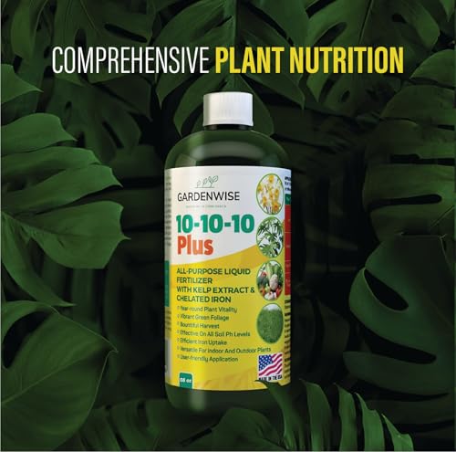 GARDENWISE 10-10-10 Fertilizer for All Purpose Plants - Liquid Fertilizer with Seaweed Kelp & Iron - Plant Food Outdoor & Indoor Plant Food, Vegetables, Flowers, Lawn & Garden 10 10 10 Fertilizer 8oz