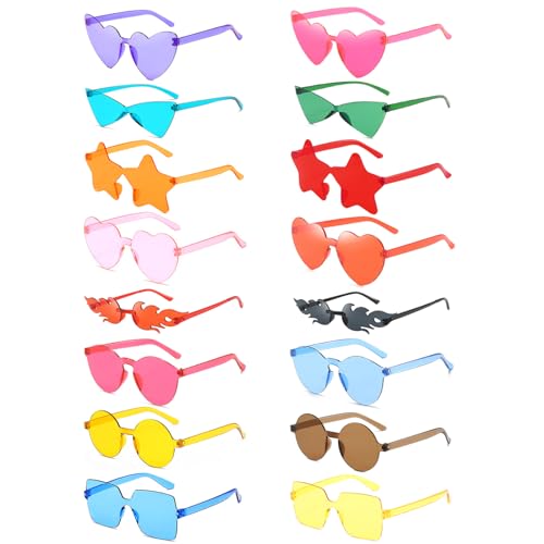 SUNOVELTIES 16 Mixed Style Rimless Sunglasses Women's Retro Colored Party Glasses for Bachelor Party Photoshoot Costume Accessories