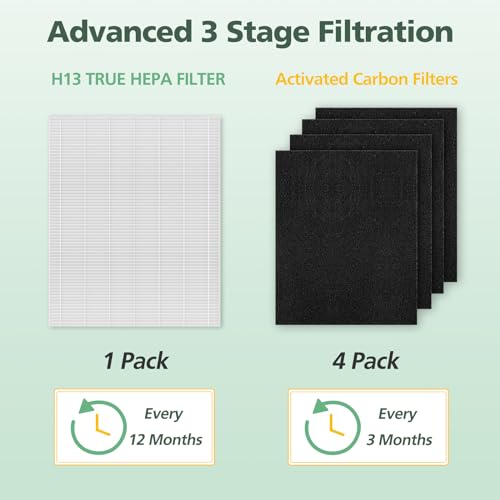 D480 Replacement Filter D4 Compatible with Winix D480 Air Purifier Part No. 1712-0100-00, Includes 1 H13 Grade True HEPA and 4 Activated Carbon Filters (1+4)