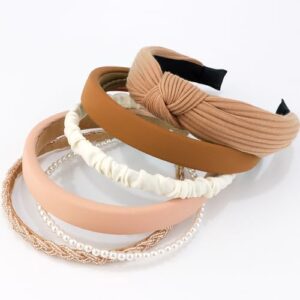 AHONEY 7 Pack Headbands for Women Girls Headbands Trendy Non Slip Hairbands Cute Hair Accessories Multi-style Headband Pack Diademas Para Mujer (Neutral)