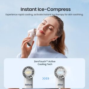 Cegsin Portable Mini Handheld Fan with Active Cooling Technology, Small Hand Fan for Travel, Instant Ice-Compress Face Fan, Personal Lash Fan for Make Up Skincare, 3-Speed, Rechargeable, White