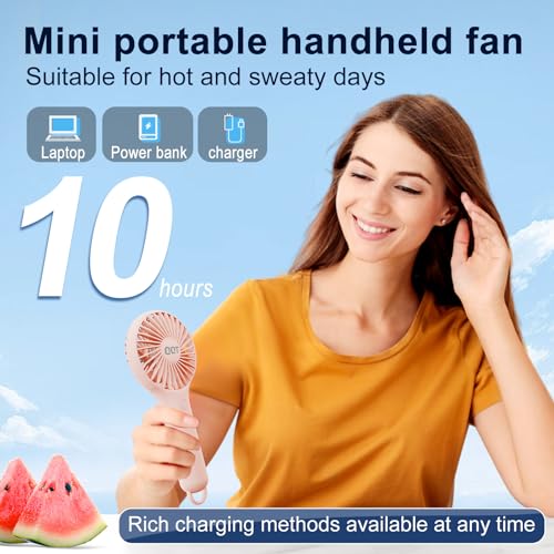 QQT Mini Handheld Fan,Small Personal Fan with 3Speeds,Portable Battery Operated Fans,USB Rechargeable Makeup Eyelash Fan,Strong Hand Fan for Travel Office Outdoor Women Men Stylish Kids (Pink)