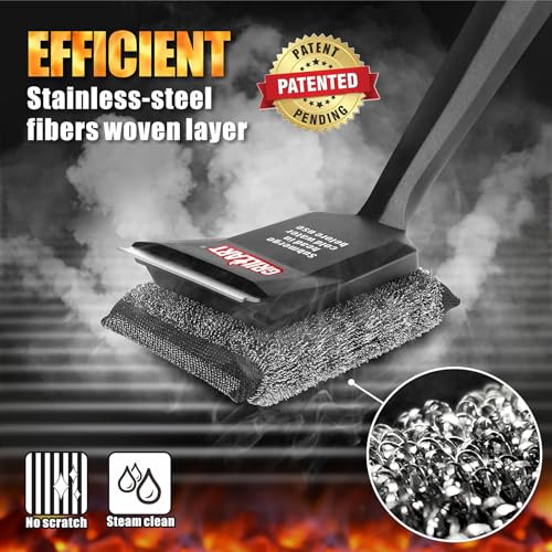 GRILLART Grill Brush Bristle Free, SteamWizards [Ultra Safe & Efficient] Grill Cleaner Brush with 1 Replacement Head, for Cast Iron and Stainless Steel Grates, BBQ Grill Brush for Outdoor Grill