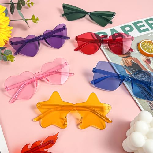 SUNOVELTIES 16 Mixed Style Rimless Sunglasses Women's Retro Colored Party Glasses for Bachelor Party Photoshoot Costume Accessories