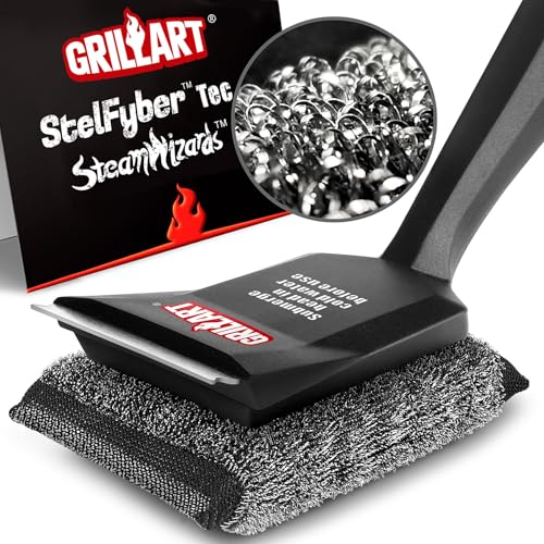 GRILLART Grill Brush Bristle Free, SteamWizards [Ultra Safe & Efficient] Grill Cleaner Brush with 1 Replacement Head, for Cast Iron and Stainless Steel Grates, BBQ Grill Brush for Outdoor Grill