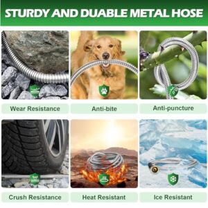 Metal Garden Hose 100 ft - Stainless Steel Water Hose 100ft with 10 Function Nozzle, No Kink, Flexible, Lightweight, Puncture & Rust Proof Metal Garden Hose for Yard, RV, Garden, Outdoor