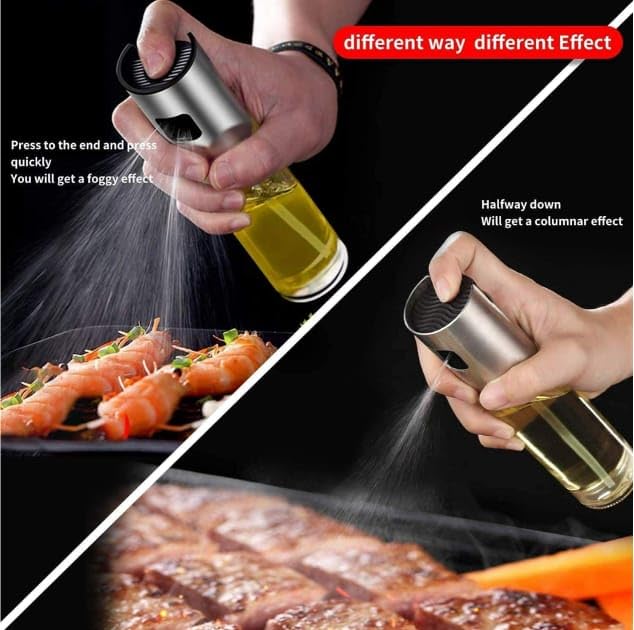 BURaaK Oil Sprayer for Cooking, 2 Pack Upgraded Olive Oil Spray Bottle Mister Refillable with Scale Air Fryer Accessories for Kitchen, Salad, Baking, BBQ, Frying., Transparent, BRKOS-1