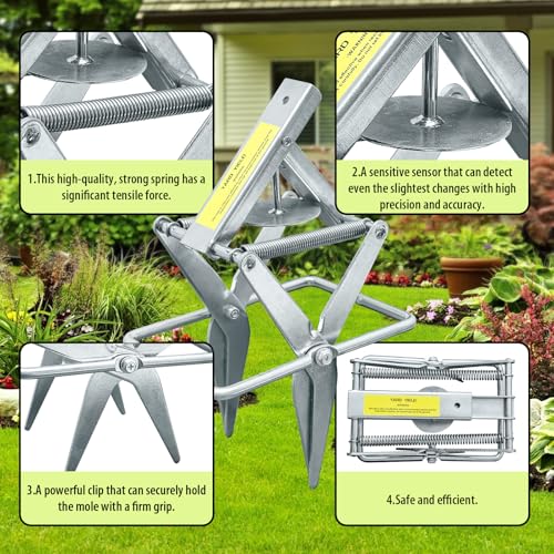 YardYield Mole Trap,Galvanized Steel Mole Scissor Trap,Reusable Mole Gopher Trap,Easy Set Quick Capture Gopher Trap for Lawns (Silver)