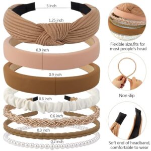 AHONEY 7 Pack Headbands for Women Girls Headbands Trendy Non Slip Hairbands Cute Hair Accessories Multi-style Headband Pack Diademas Para Mujer (Neutral)