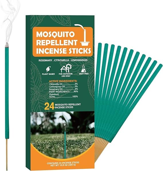 Mosquito Repellent Incense Sticks Outdoor Patio, 24pcs Citronella Incense Sticks, Deet Free Natural Organic Mosquito Barrier Mosquito Repellent Killer for Patio, Camping, Fishing