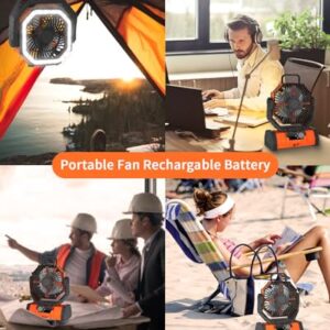 ADUST Camping Fan Battery Operated Powered Fan with LED Lantern Light 20000mAh Rechargeable Portable Fan, Oscillating Fan with 360° Rotation Hanging Hook for Tents, Cordless USB Desk Fan(Orange)