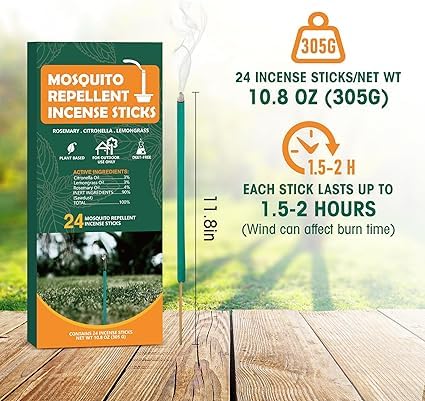 Mosquito Repellent Incense Sticks Outdoor Patio, 24pcs Citronella Incense Sticks, Deet Free Natural Organic Mosquito Barrier Mosquito Repellent Killer for Patio, Camping, Fishing