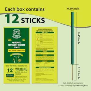 KICKOUTOR Mosquito Repellent Outdoor Patio 12 PCS Natural Citronella Mosquito Incense Sticks DEET Free Mosquito Barrier Repeller for Backyard Travel Camping Indoor Gnat Mosquito Control