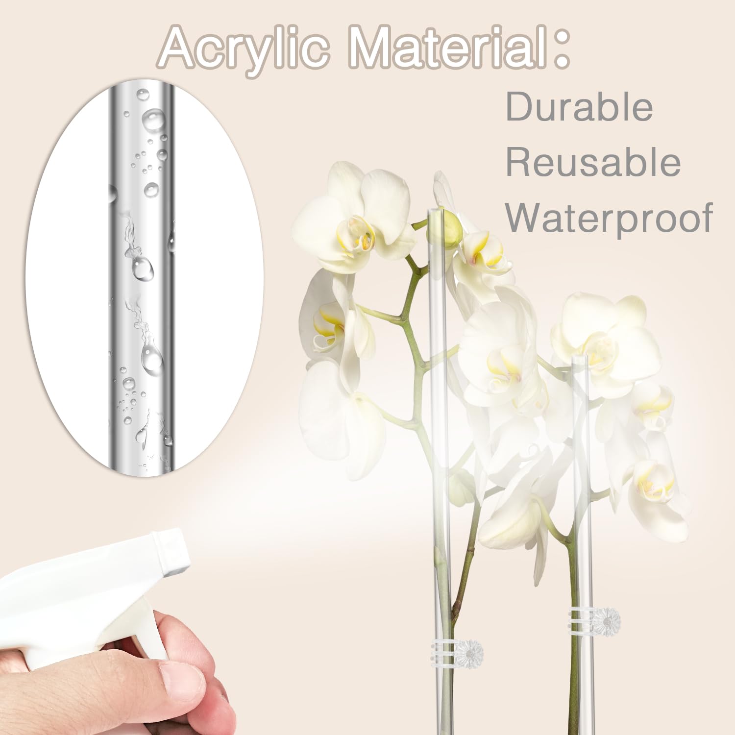 Plant Stakes,Plant Sticks 20PCS Acrylic Clear Plant Support Stakes,18 Inches Garden Single Stem Orchid Stakes for Indoor and Outdoor Plants,Orchid,Potted Plants,Tomatoes,Flowers（with 20PCS Clips）