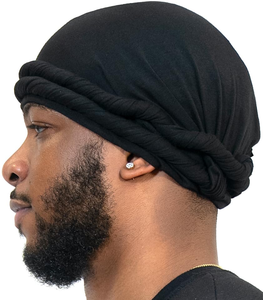 Veeta Superior Halo Turban Silk Satin Lined Head Wrap, Pre-Tied Turban for Men & Women, Turban Durag Wave Cap (Black)