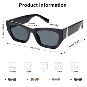 SOJOS Trendy Rectangle Cateye Sunglasses Womens Mens UV400 Fashion Chic Chunky Shades SJ2296, Black/Grey