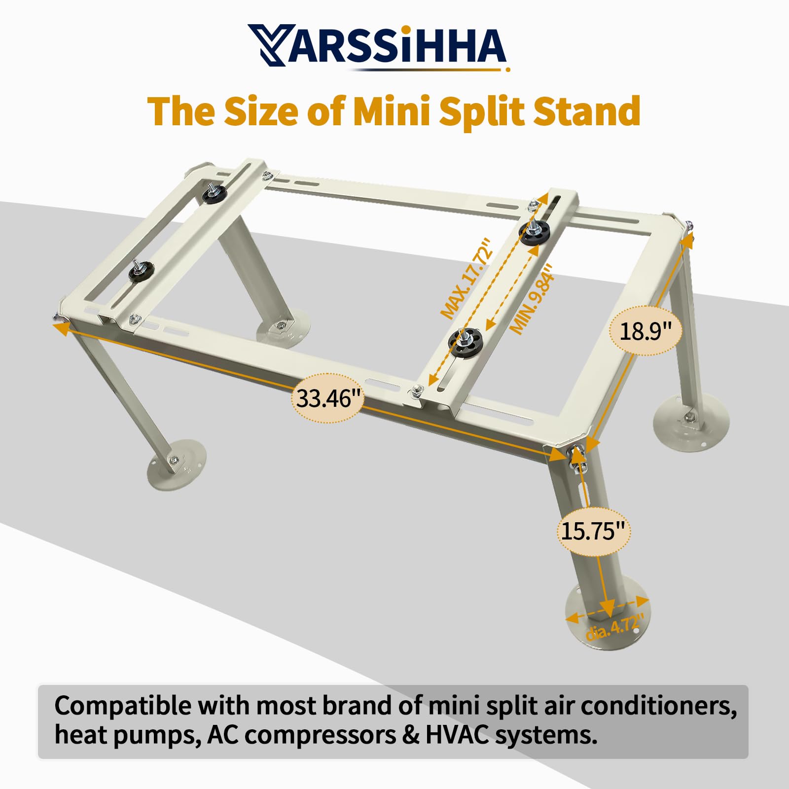 Yarssihha Mini Split Ground Stand for 9000-36000 BTU Ductless Air Conditioners Heat Pumps, Heavy Duty Adjustable Mini Split Stand Condenser Stand, Max Load: 440LBS