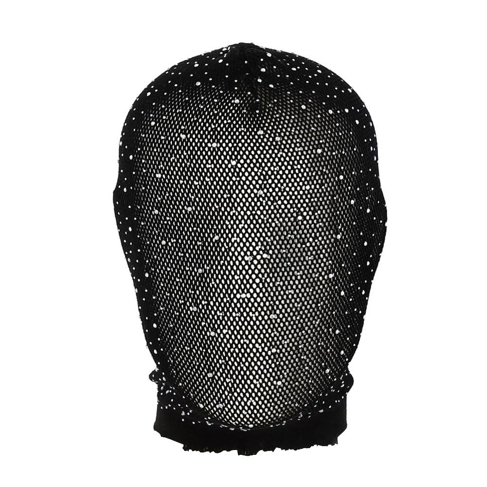 Black Crystal Elastic Mesh Rhinestone Masquerade Masks Full Face Veils See Through Fishnet Headwear Hairbands Turban Head Covers Wraps