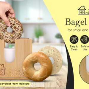 Bagel Slicer for Small and Large Bagels - Bamboo Bread Slicer w/Two Plastic Inserts & Non-Slip Silicone Pad - Adjustable Bagel Cutter Slicer - Moisture Resistant & Thick Base Bagel Holder for Slicing