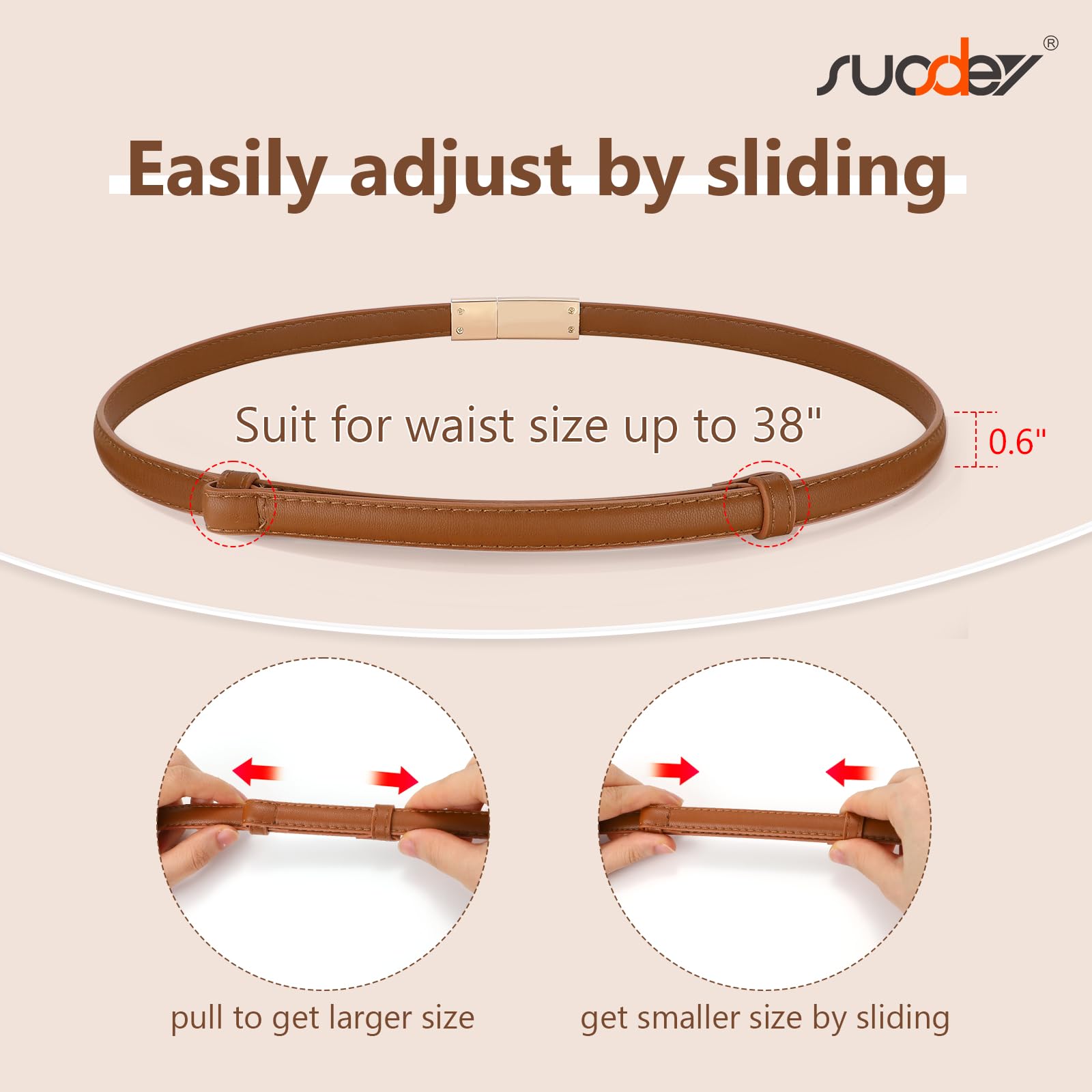 SUOSDEY 2 Pack Women's Leather Skinny Belts for Dress Adjustable Vintage Thin Waist Belt for Ladies,0.6" Width