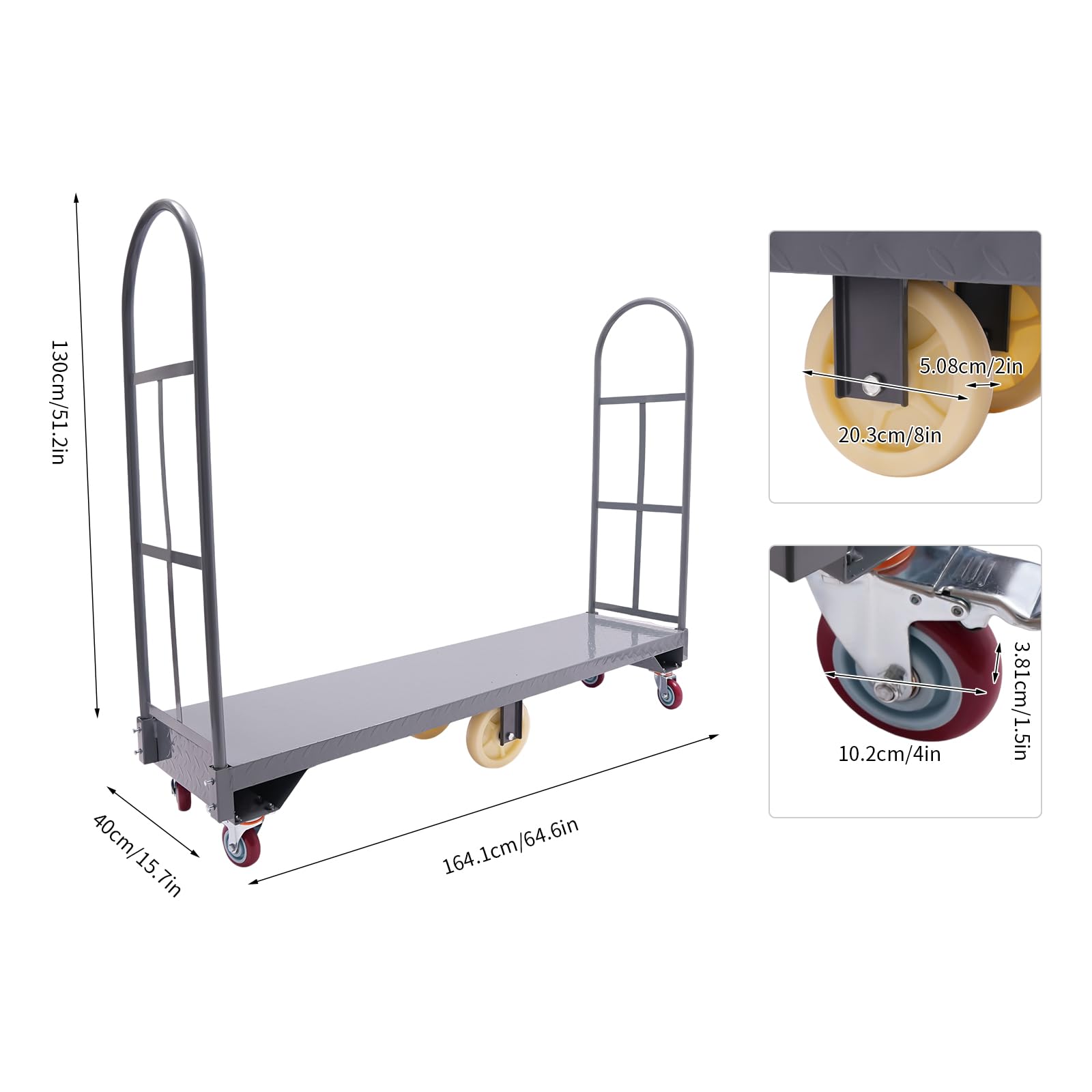 YIYIONCE U-Boat Cart 2000LBS Heavy-Duty Platform Truck Narrow Storage Cart Steel U-Boat Platform Truck Dolly with 6 Casters Industrial Hand Trucks for Warehouse | US Stock (51" L x 16" W x 65" H)