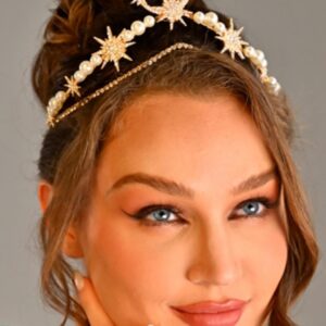 Catery Star Moon Crown Headband Gold Halo Crown Goddess Tiara Headpiece Pearl Boho Wedding Headpiece Bridal Hair Accessories for Women and Girls