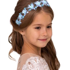 Campsis Flower Girl Headband Blue Crystal Princess Headpiece Rhinestone Girl Hair Piece Wedding Bride Accessories or Women and Girls