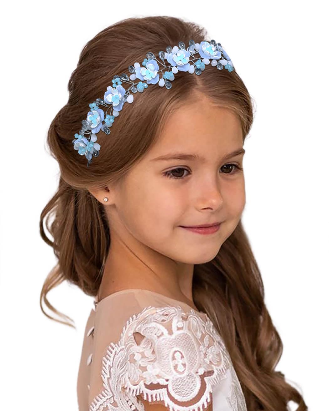 Campsis Flower Girl Headband Blue Crystal Princess Headpiece Rhinestone Girl Hair Piece Wedding Bride Accessories or Women and Girls