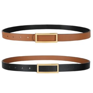 SANSTHS Skinny Reversible Belts for Women, Two-in-one Women Thin Belt for Dresses Jeans Pants with Gold Buckle, Black/Brown S