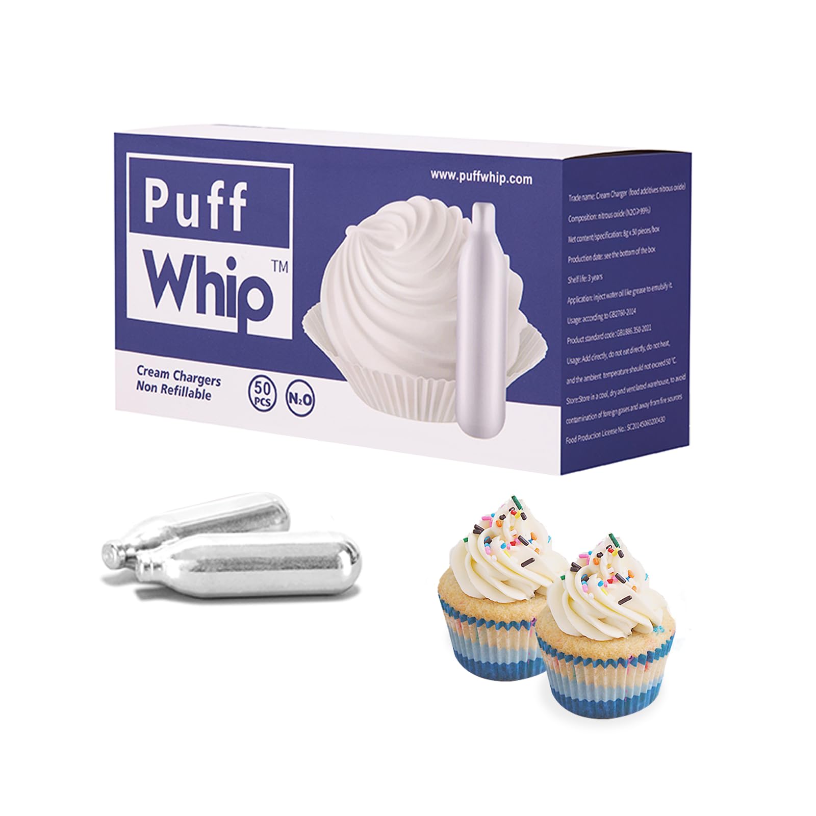 Whipped Cream Charger, 50 Pack N2O Cream Chargers 8 gram Nitrous Oxide Whipped Cream for Whipped Cream Dispenser