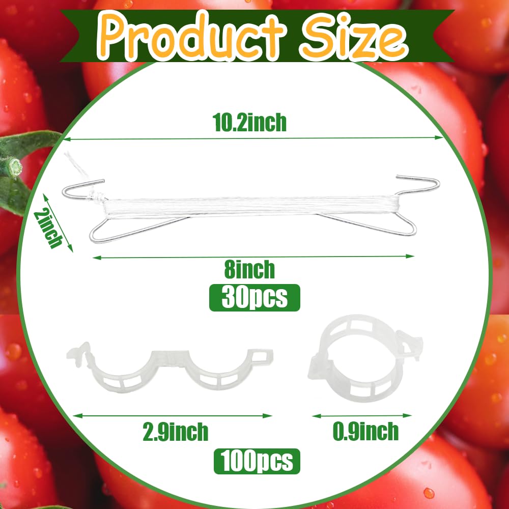 130Pcs Tomato Hooks with String,Plant Support Clips,Tomato Support Hook for Climbing Plants,Tomato Holder Hooks with 32.8ft Twine to Prevent Vegetable Fruit from Pinching or Falling Off