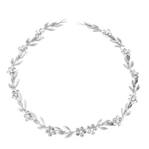 crystal leaf pearl hair vine tiara headpiece with flower headband for wedding brides and women - silver