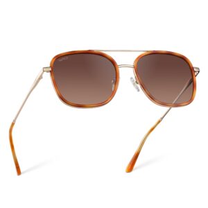 WearMe Pro Women’s Polarized Square Sunglasses: Modern Square Aviator with Double Bridge featuring Vintage and Modern Aesthetics (Sunset Tortoise Frame/Gradient Brown Lens)