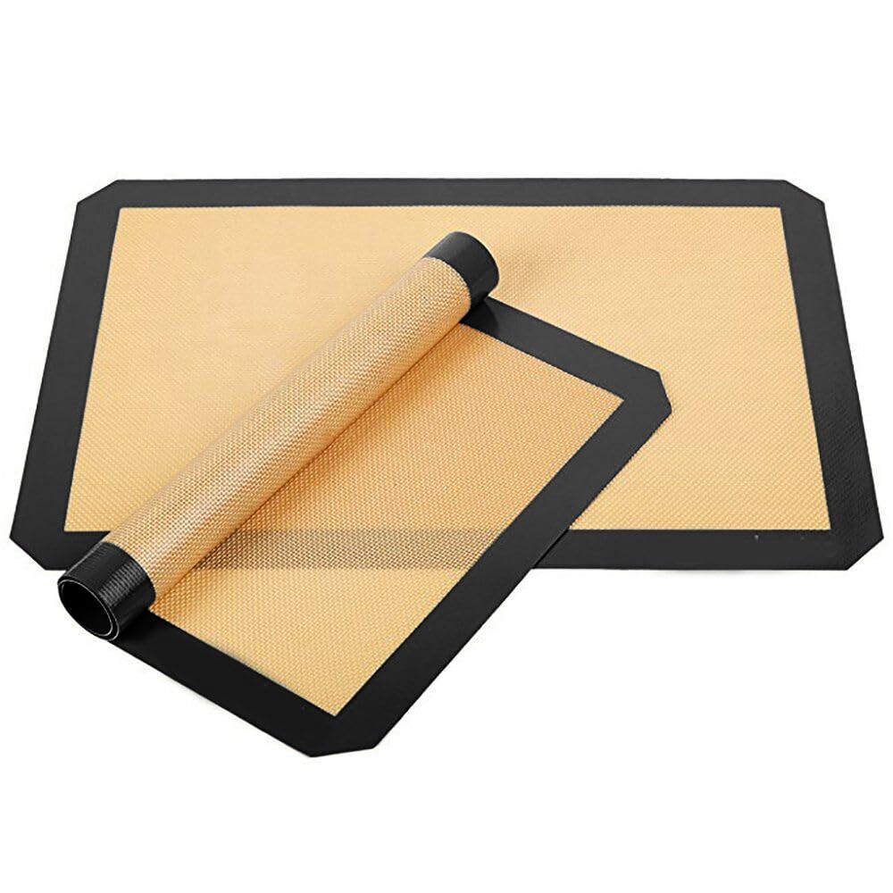 2 Pack Silicone Fibreglass Reusable Baking Mats for Oven,Cookie Tray, Pizza Mat, Heat Resistant,15.7 * 11.8 inch (Black, 0.7)