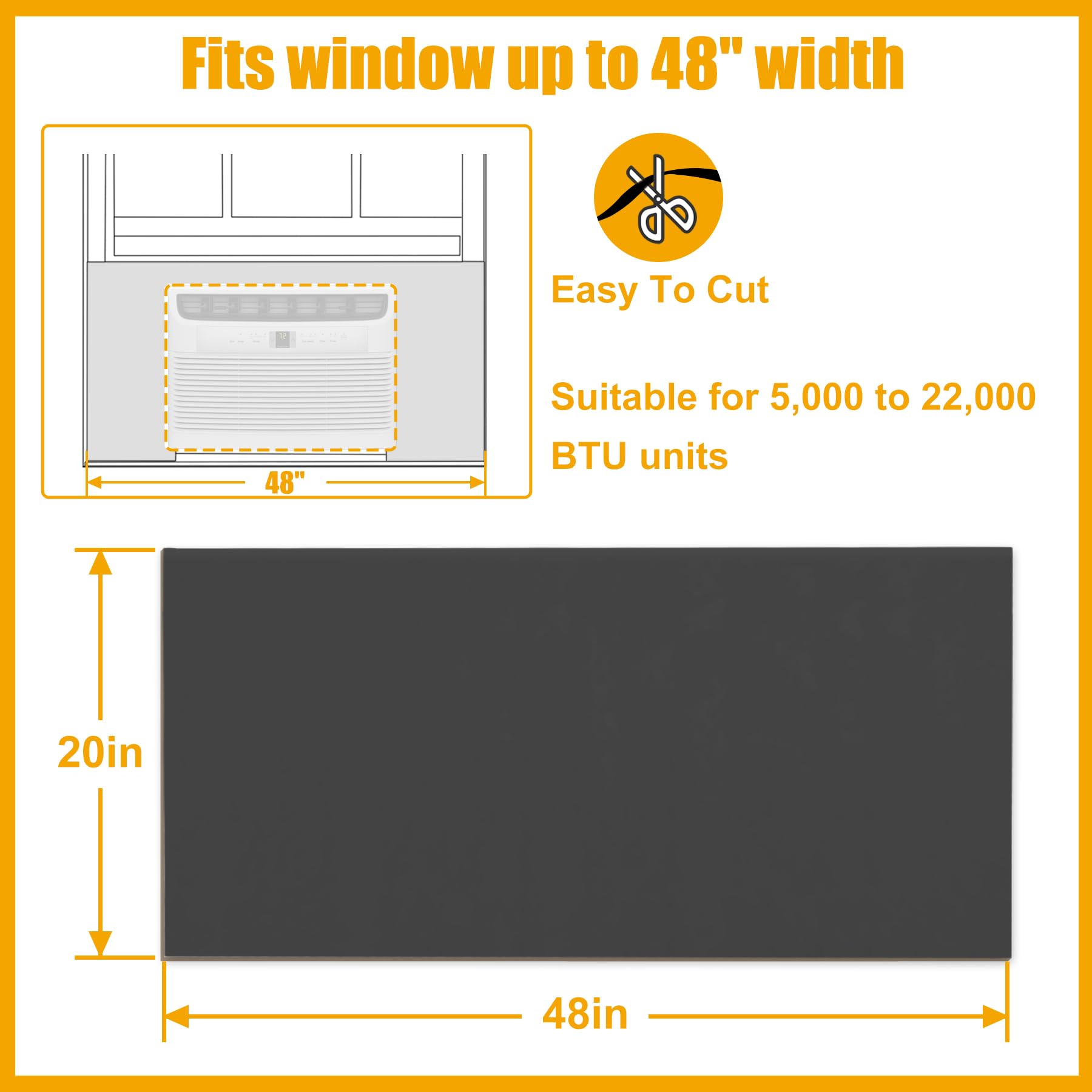 LBG Products Window Air Conditioner Side Panels,48" Extended Width Full Surround AC Foam Panel for Indoor Window AC Units,Summer and Winter Window Seal Cover,Black