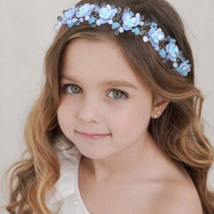 Campsis Flower Girl Headband Blue Crystal Princess Headpiece Rhinestone Girl Hair Piece Wedding Bride Accessories or Women and Girls