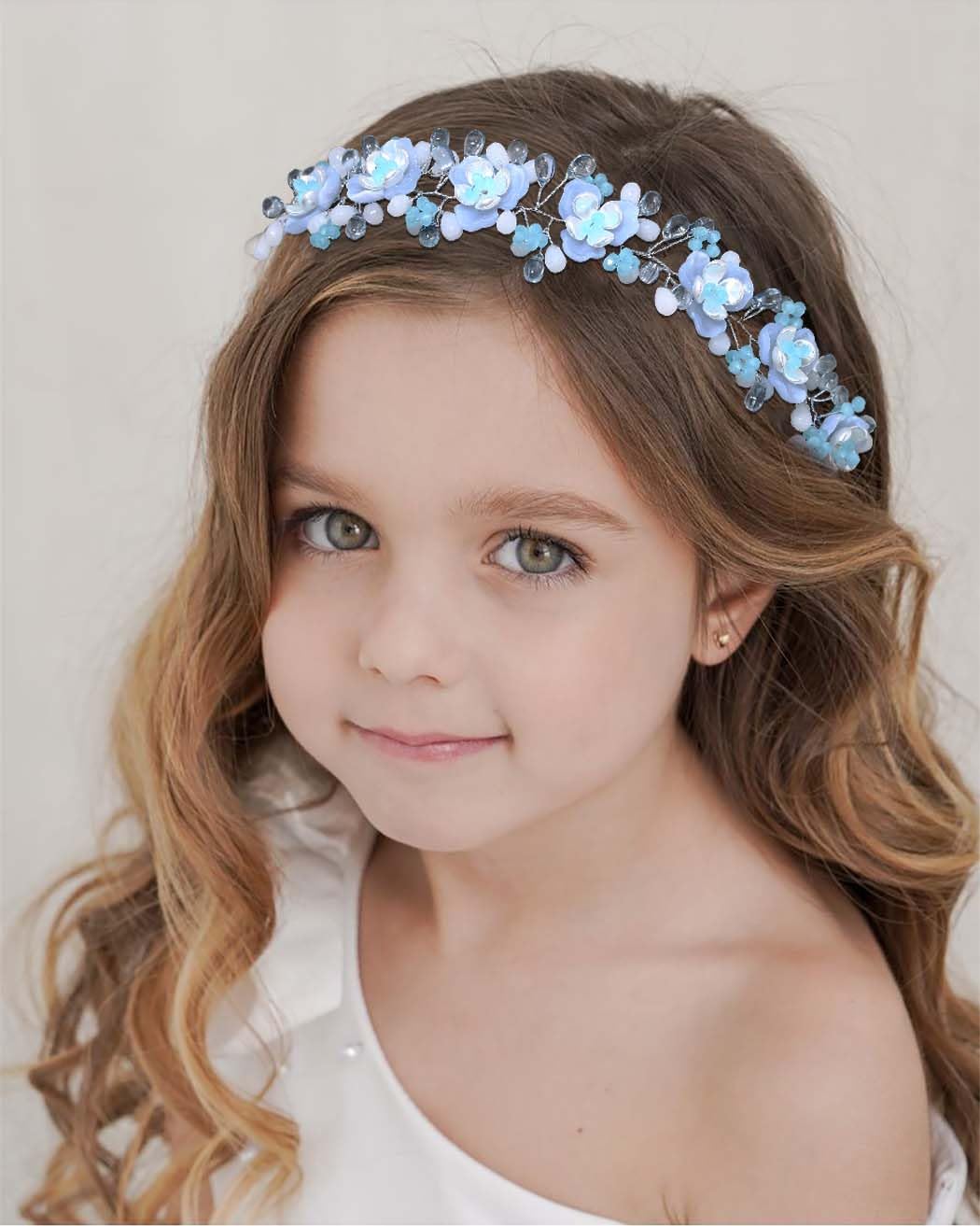 Campsis Flower Girl Headband Blue Crystal Princess Headpiece Rhinestone Girl Hair Piece Wedding Bride Accessories or Women and Girls