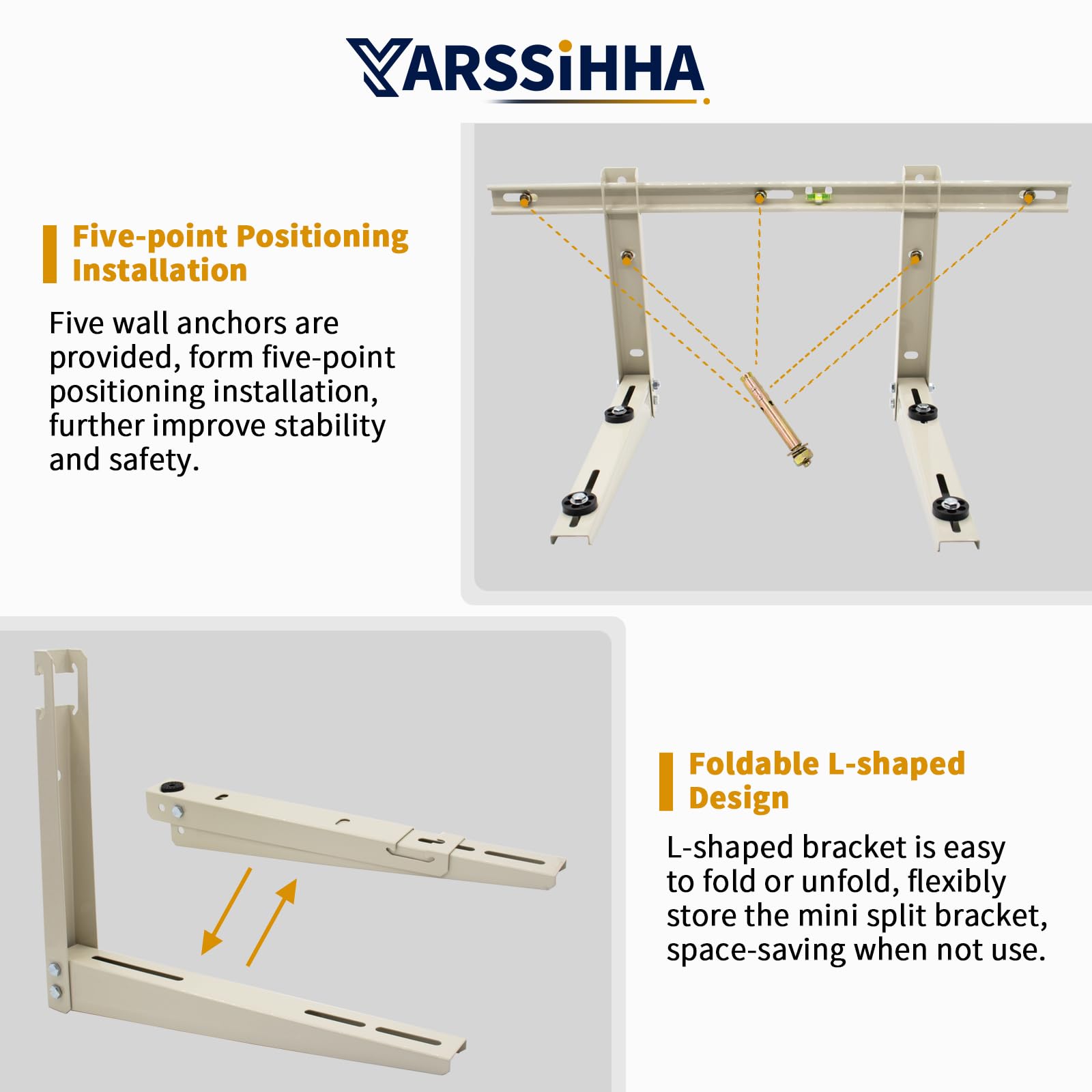 Yarssihha Mini Split Wall Mounting Bracket for Universal 7000-24000 BTU Ductless Air Conditioners Heat Pumps, Outdoor Heavy Duty Adjustable Wall Mount AC Bracket, Max Load: 260LBS