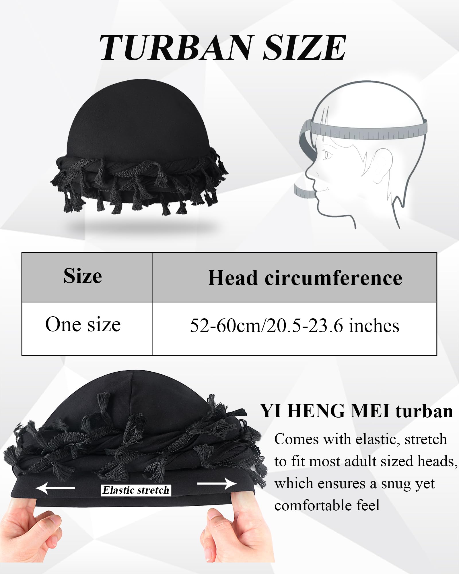 YI HENG MEI Satin Lined Halo Turban for Men Women Vintage Head Wraps Beanies Sleep Cap Black Turban Durag for Locs Dreadlocks Hair Loss, 1PCS