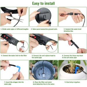 Solar Irrigation System TRJZWA Automatic Drip Irrigation Kit for Outdoor/Indoor Garden Watering System with Water Level Detection,Drip Irrigation System for 15 Potted Plant with 15m Water Hose