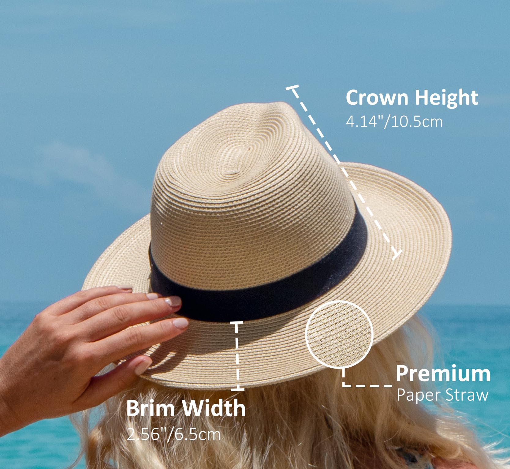 Joywant Abby Straw Sun Hat for Women with UV Protection Wide Brim Wind Lanyard,Travel Foldable Summer Beach Hat Panama Fedora-Beige