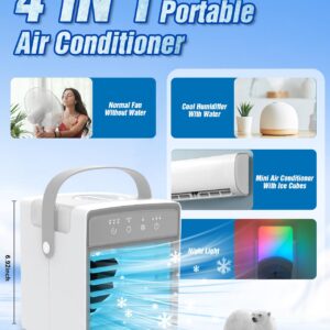 Portable Air Conditioners, 3 Wind Speeds & 7 LED Lights Evaporative Personal Air Cooler, 4 in 1 Portable AC with 300ml Large Water Tank, Mini Air Conditioner for Bedroom/Car/Home/Camping/Room