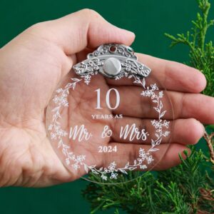 OWTTWO 10th Anniversary Wedding Gift 2024,10 Years Wedding Anniversary Ornament for Couple,Husband,Wife,Him,Her