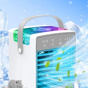 Portable Air Conditioners, 3 Wind Speeds & 7 LED Lights Evaporative Personal Air Cooler, 4 in 1 Portable AC with 300ml Large Water Tank, Mini Air Conditioner for Bedroom/Car/Home/Camping/Room