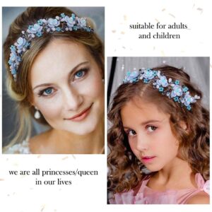 Campsis Flower Girl Headband Blue Crystal Princess Headpiece Rhinestone Girl Hair Piece Wedding Bride Accessories or Women and Girls